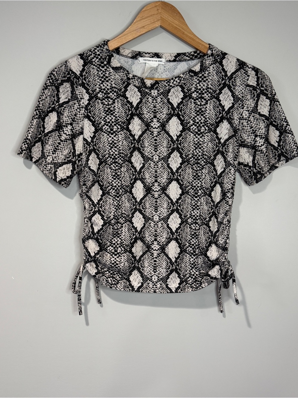 Caution To The Wind Black & Cream Snakeskin Print Short Sleeve Top Side Tie S